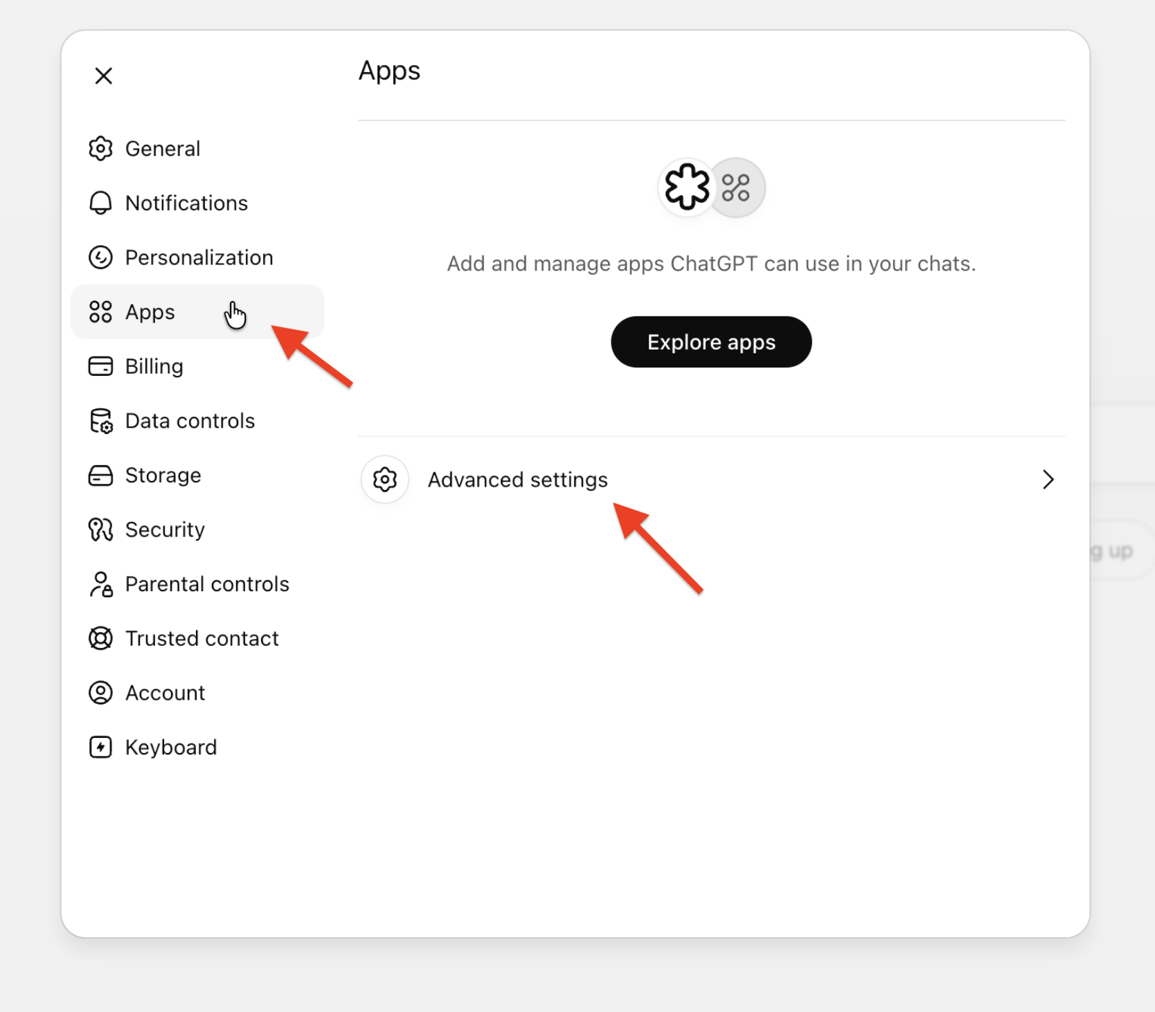Apps page with Create app button
