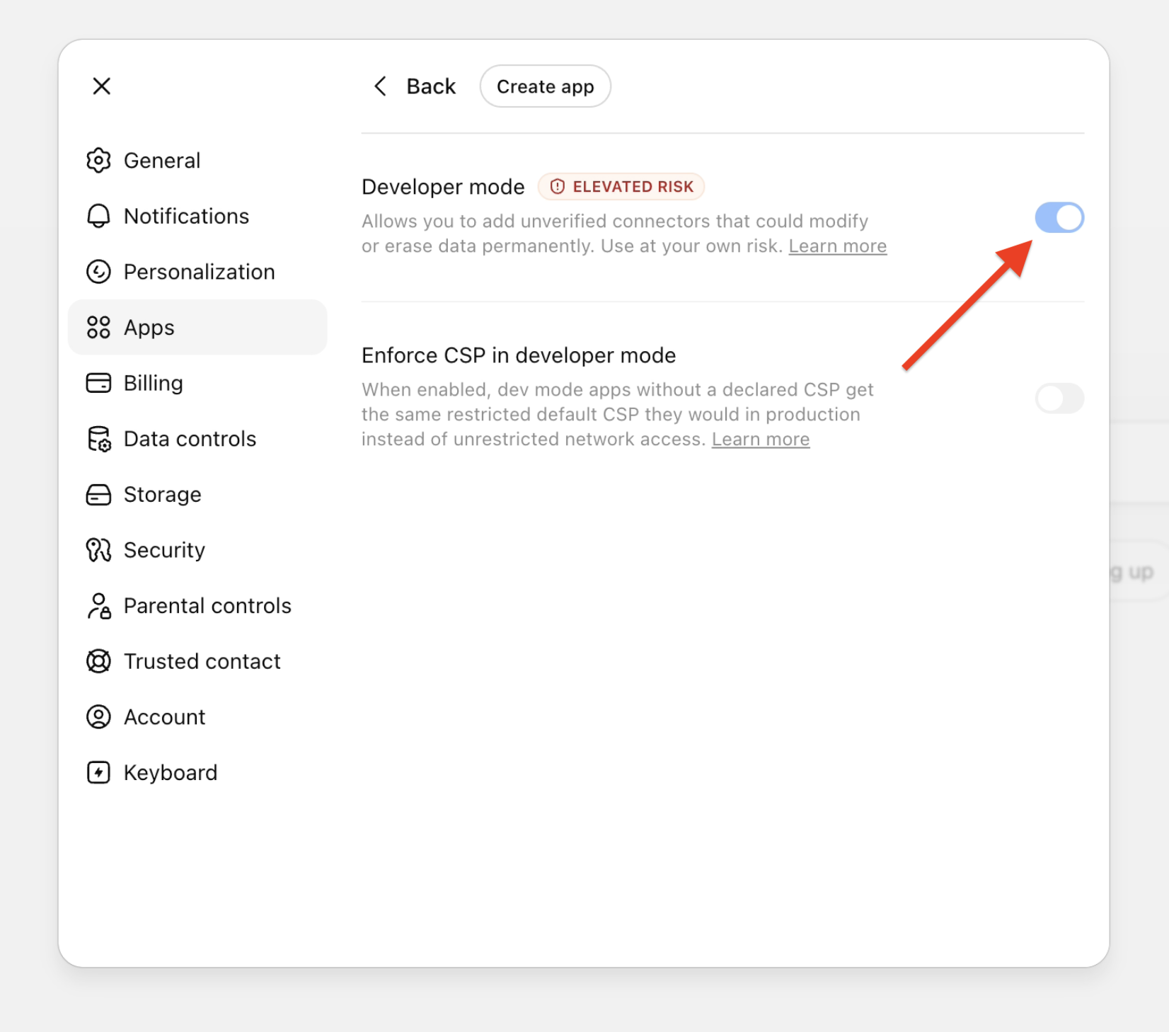 Developer mode toggle enabled