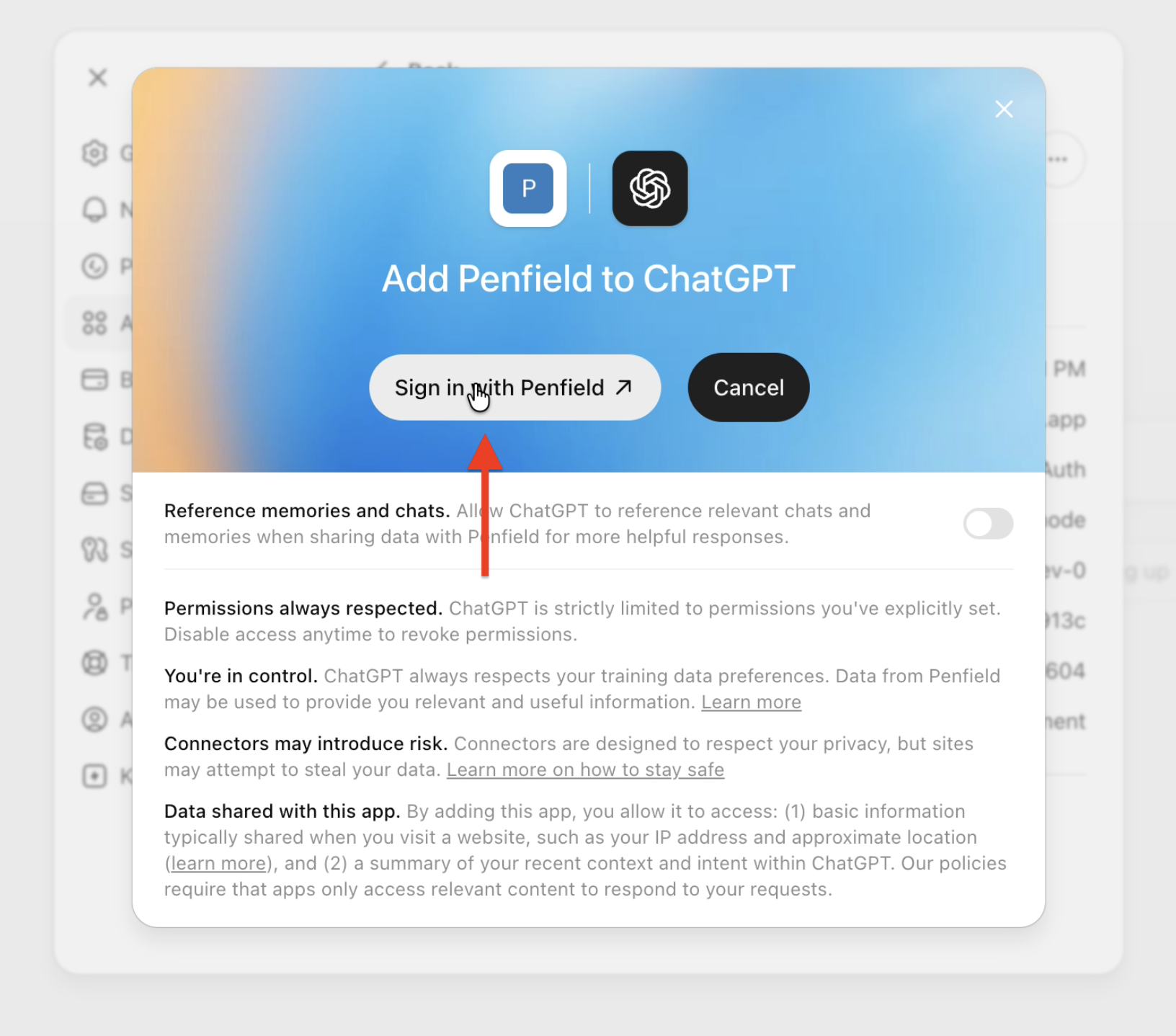 Add Penfield to ChatGPT dialog