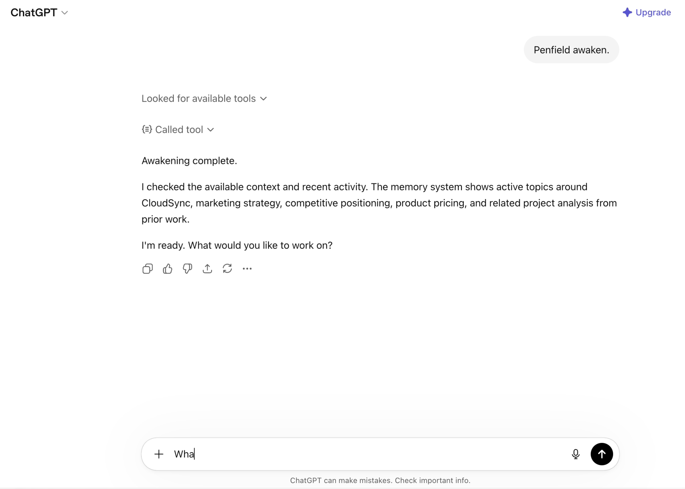 Awaken response showing personality loading
