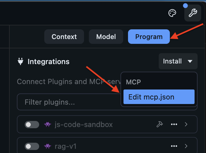 LM Studio showing Edit mcp.json option
