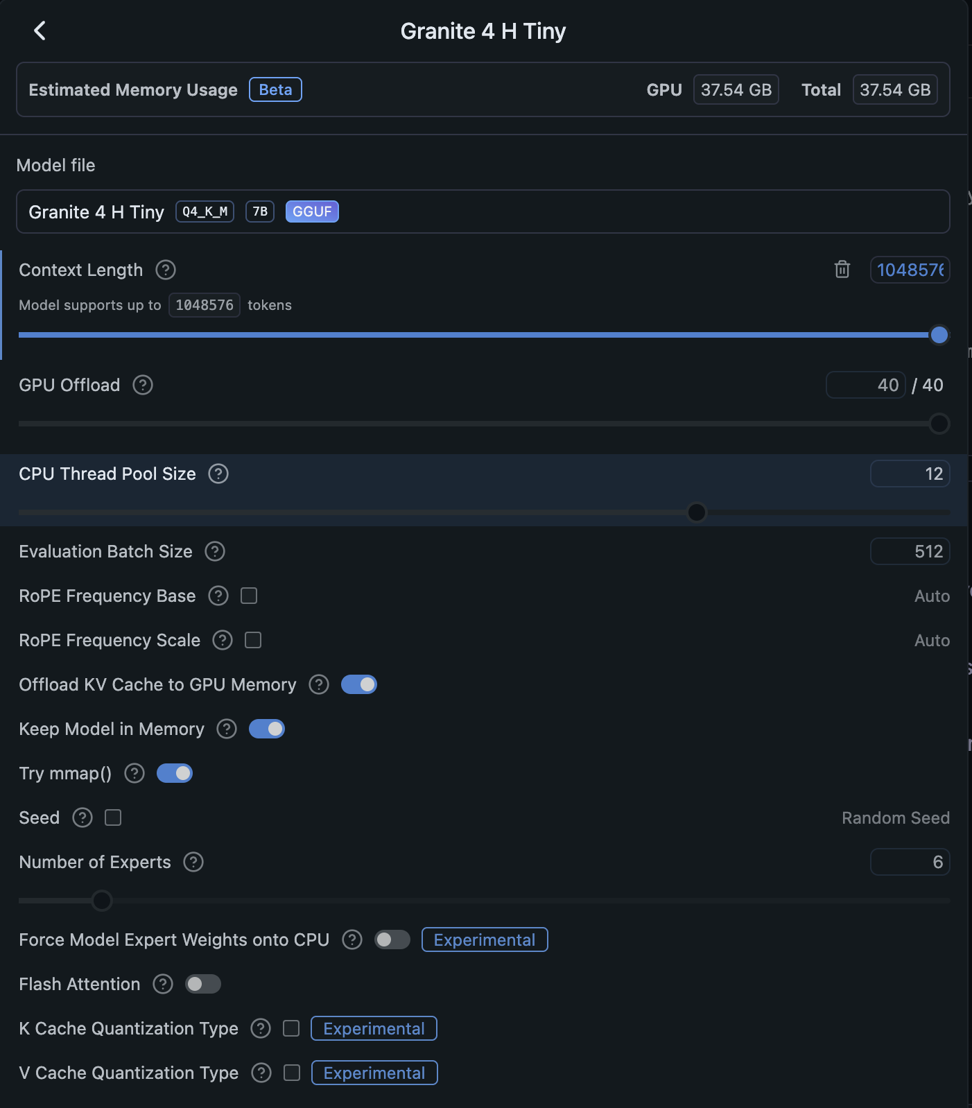 LM Studio model settings showing context length