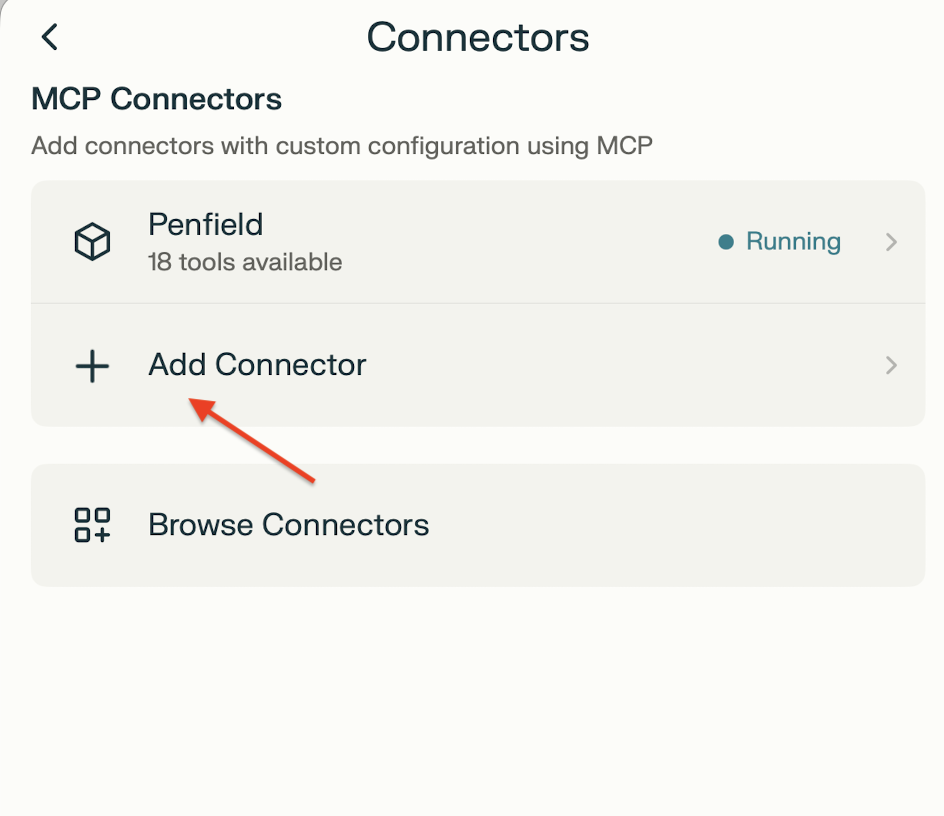 Connectors page with Add Connector option