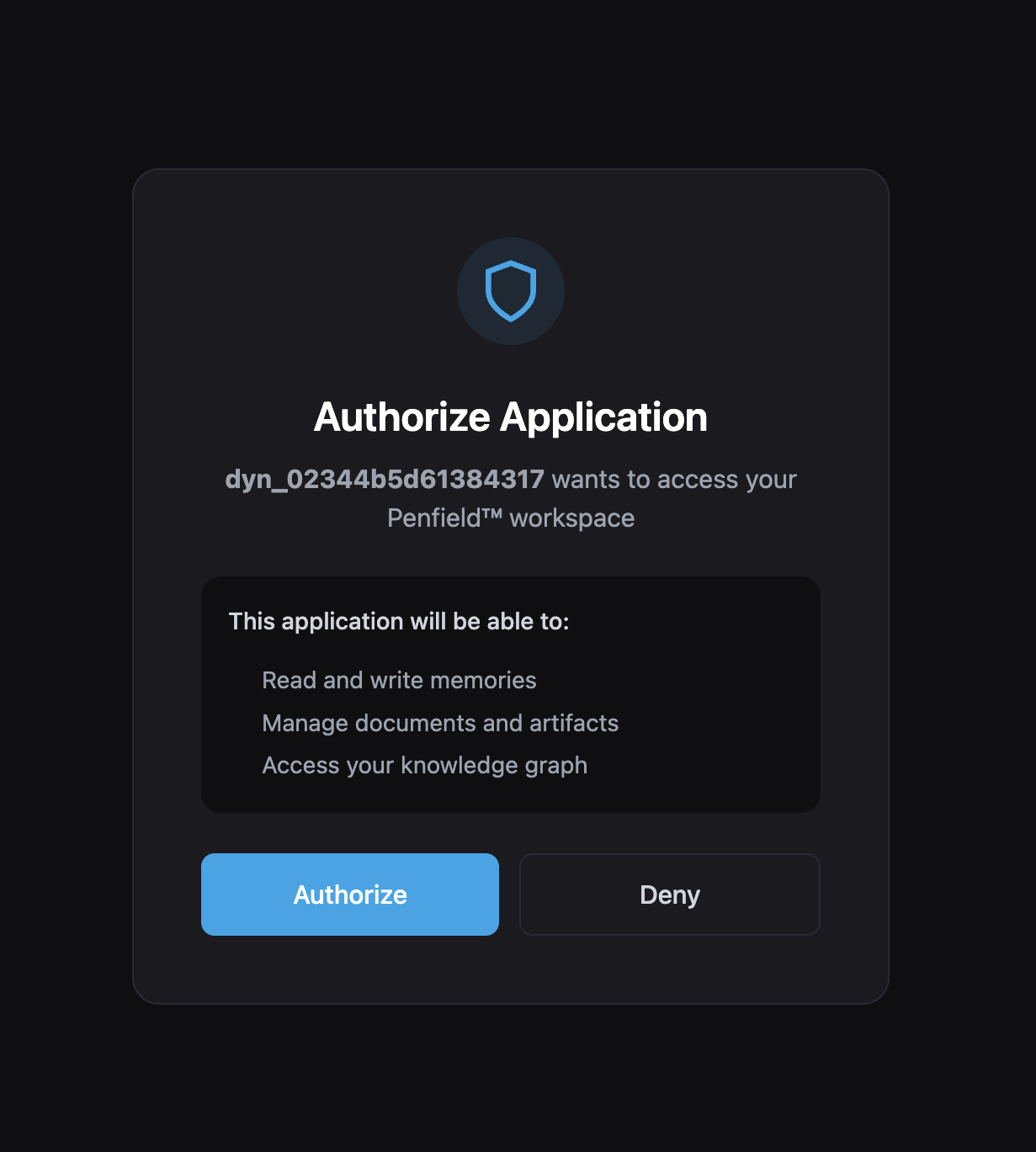 Authorize Application screen