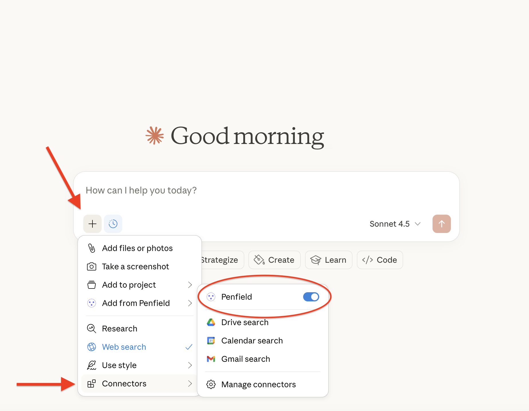 Penfield connected in chat menu