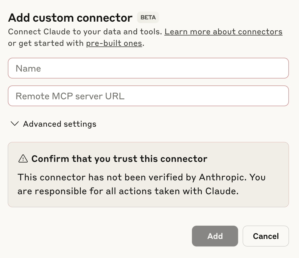 Empty connector dialog