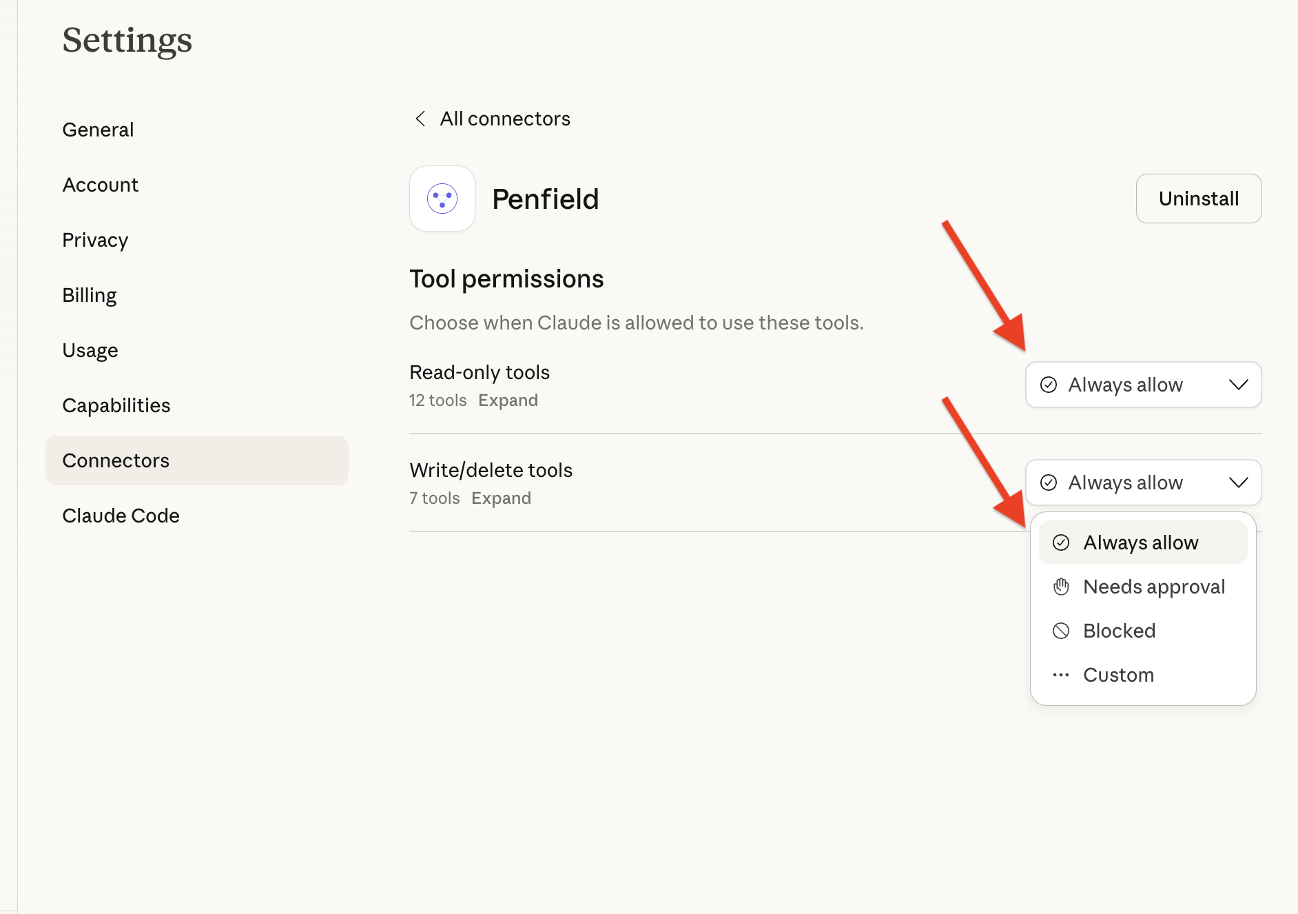 Tool permissions configuration