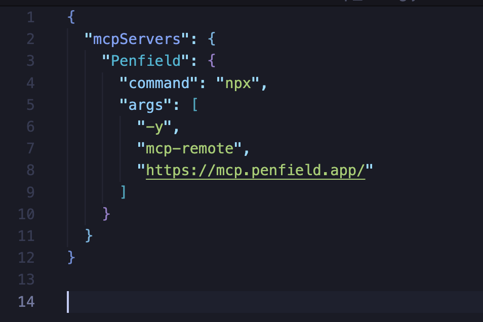 Windsurf mcp_config.json with Penfield